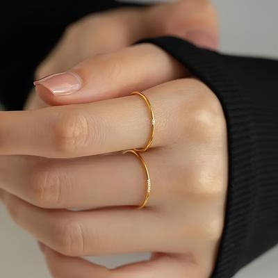 TEMU 2pcs Minimalist Goldene 304 Stainless Steel Ring Set, Simple , Fashion Jewelry For Women, , Perfect Gift For Girlfriend On Birthday Or Valentine's Day Image