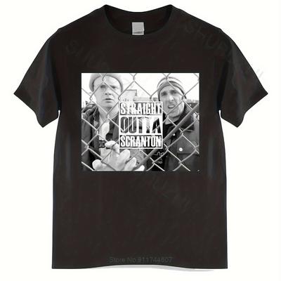 TEMU The Office Schrute Tv Show Men's Slim Fit T-shirt - 100% Cotton Elastic With Iconic Chain-link Graphic & Text Print, Machine Washable Round Neck Casual Shirt For Adults Image
