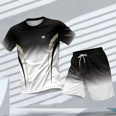 TEMU Men's Sports Round Neck Short Sleeve Top And Shorts Combination Two-piece Set, 3d Summer Suit Image