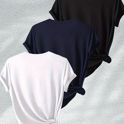 TEMU Solid Color Short Sleeve T-shirt Set Of 3 Image