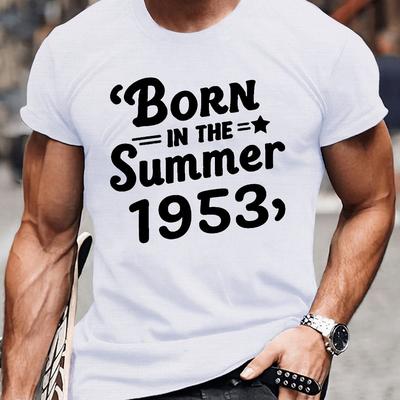 TEMU Vintage Design Born I N The Summer 1953 Print Tee Shirt, Tees For Men, Casual Short Sleeve T-shirt For Summer Image
