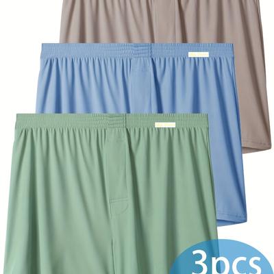TEMU 3pcs Men' Color Ribbed Boxer Briefs Summer New Breathable Sweat-wicking Loose Non-tight Waist Men's Sports Casual Boxer Shorts Image