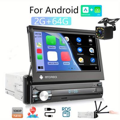 "TEMU 1din For System Autoradio 7"" Retractable Screen Car Mp5 Player Car Stereo Radio With Wifi/gps/bt/usb/aux/fm + Rearview Camera"