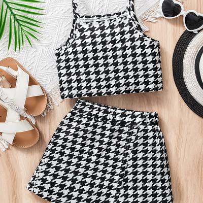 TEMU Two-piece Girl's Pattern Suspender Vest, Shorts And Skirt Set, Comfortable And Fashionable Summer Set, Suitable For! Image