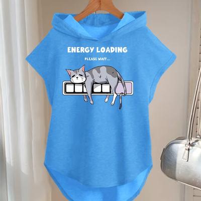 "TEMU 1pc Women's Casual Sleeveless Hoodie With Cartoon Cats & "" Graphic - Black Batwing Vest, Machine Washable Spring/summer Fashion Top, Spring Summer Apparel | | Nontransparent Material" Image