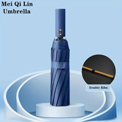 TEMU [durable Umbrella]24-rib Large Reinforced Automatic Umbrella - Portable And Compact, Double Design, Windproof And Waterproof, Folding Umbrella, Suitable For Sunny And , Unisex, Day Gift Image