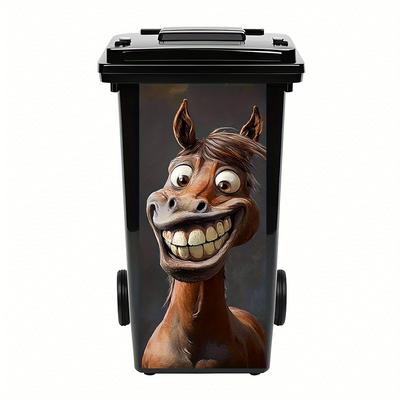 "TEMU Funny-faced Horse - Pvc Adhesive, Waterproof & Removable Trash Can Sticker - 12.2" X 27.56" - , Self-adhesive Wall Art & Humorous Decor For Home & Offic" Image