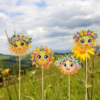 TEMU 6pcs Sunflower Diamond Painting Kit, Outdoor Garden Decor Plants And Flowers Stakes, Suitable For Adult Set, Special Shaped Design, Enjoy Handcraft Fun, Festive Love Gift Image