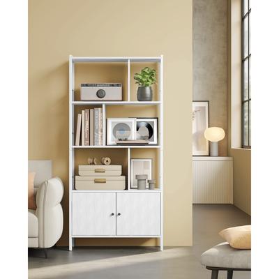 TEMU Bookshelf, Storage Shelf, Large Bookcase With Doors, 4 Shelves, Stable Steel Structure, , For Living Room, Office, Maple White White Image