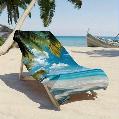 TEMU 1pc Tropical Beach Scene Print Lightweight Quick-dry Large Bath & Beach Towel - Geometric Pattern Polyester Blend For Swimming, Travel, Outdoor Activities, Outdoor Towel, , Quickdry Fabric Image