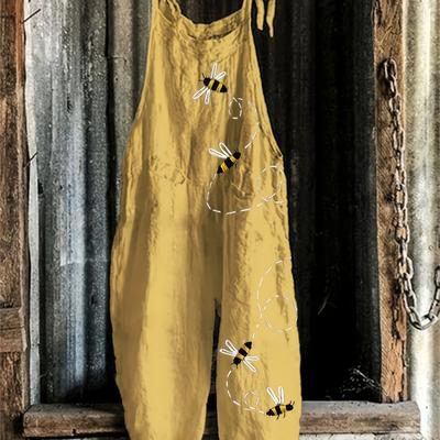 TEMU Women's Casual Yellow Jumpsuit With Cartoon - Stretchy Fabric, Spaghetti Strap, Spring/summer/fall Wear, Casual Attire | Design | Comfortable Clothing Image