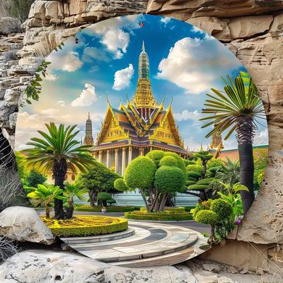 TEMU Grand Of Thailand - Elegant Round Metal Wall Art, Decor, Ideal Gift For Travel Enthusiasts, Room Decor Image