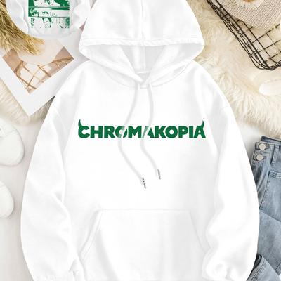 TEMU Women's Chromakopia Christmas Graphic Hoodie - Cozy Polyester Drawstring Sweatshirt With Front Pocket, Machine Washable, Fall & Winter Image