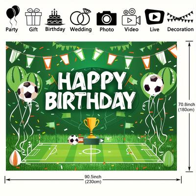 "TEMU Soccer Field Themed Birthday Party Backdrop - Polyester, Indoor & Outdoor Celebrations, Photo Booth Props & Cake Table Decor, In 39x59" Or 70.8x90.5" Image
