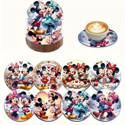 TEMU 8pcs & Mouse Wooden Coaster Set - Vibrant Cartoon Designs For Coffee, Tea, And Drinks, Perfect Gift For , Home And Restaurant Use, Includes Bonus Cupcake And Donut Themed Coasters, Cute Coasters Image