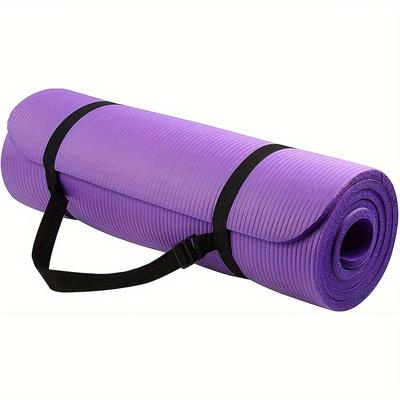 TEMU High-density Nbr Shock-absorbing Exercise Mat With Portable Straps, Extra Thick And Non-slip, Suitable For Yoga, Pilates, Fitness, - Durable Solid Pad Image