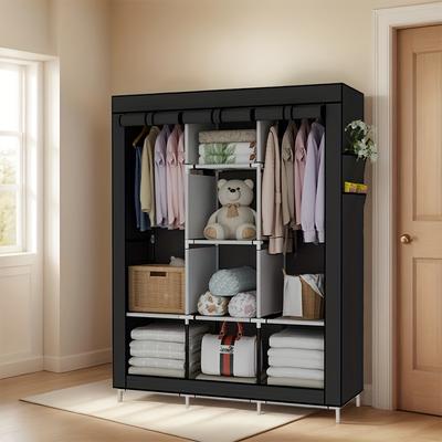 TEMU 1pc Portable Closet Clothes Organizer Non-woven Cover With 6 Storage Shelves, 2 Hanging Areas And 4 Side Pockets For Bedroom, Living Room And Image