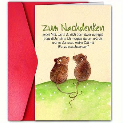 TEMU 1pc, Creative German Birthday Card With Envelope (12cm*18cm), For Family, Son & Daughter, Girlfriend & , Birthday Decoration, High-quality For , Greeting Card, A Picture Designed By 2 Cute Mice. Image