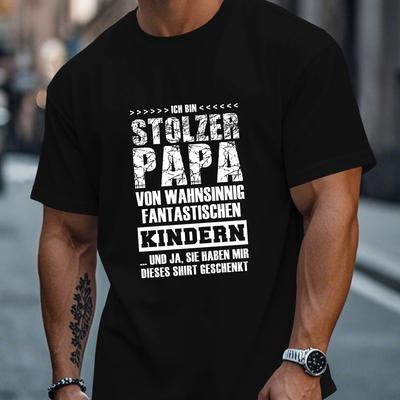 "TEMU Men's German Dad T-shirt - " Papa" Text Print, Black Geometric Pattern Casual Summer Tee, Regular Fit Round Neck, Machine Washable, Fathers Day Tshirt" Image