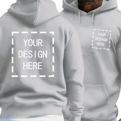 TEMU Men's Customizable Print Hooded Sweatshirt - Light Grey Regular Fit Long Sleeve Pullover, Personalized For Casual Wear & Events, Cute Sweatshirts, Event Apparel, Hooded Pullover, , Plus Size Image