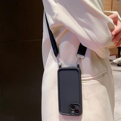 TEMU Simple Matte Phone Case With Stylish Lanyard And Adjustable Length Strap, Suitable For Iphone 16/15/14/13/12/11/x/8/ Image