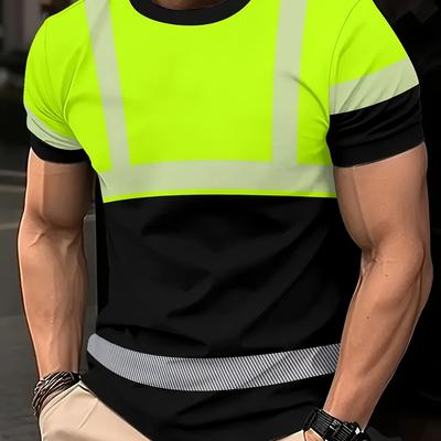 TEMU Men's Bright Strap Print 3d T-shirt - Casual Crew Neck, Short Sleeve, Lightweight Polyester, Summer Fashion & Casual Attire, Great Gift Idea Image