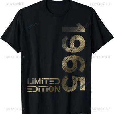 TEMU 60th Birthday Vintage 1965 Edition T-shirt For - 100% Cotton Soft Breathable Short Sleeve Tee With Golden Glitter Print, Regular Fit Casual Shirt, Machine Washable Image