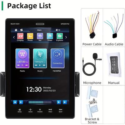TEMU Single Din Car Stereo With 9.5 Inch Vertical Detachable Touch Screen Car Radio With Fm Radio Tf/usb/aux Input + Backup Camera Image