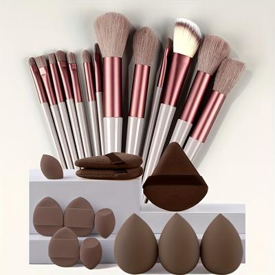 TEMU 12pcs/13pcs/25pcs Makeup Brush Set Blush Brush Eyeshadow Brush Foundation Brush Super Soft Brush Hair Facial And Eye Makeup Brush Beauty Tool Set Image