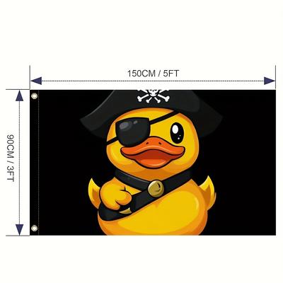 TEMU 1pc Funny Pirate Duck Flag - 100% Polyester, Durable Outdoor Decoration For Farmhouse, Garden, Or Patio, Black & With Glasses & Hat, Duck Deco Image