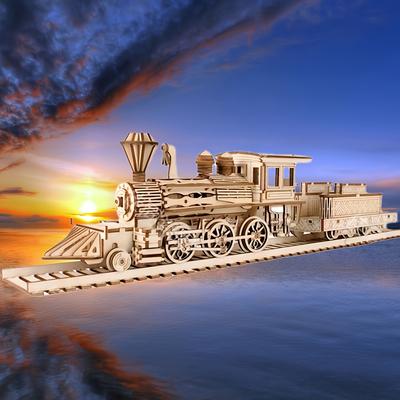 TEMU 3d Mechanical Train Model Kit Wooden 3d Puzzle Model Building Kit, Suitable For Adults To Build Educational Brain Teaser Assembly Models, Desktop Decoration/diy Hobby Image