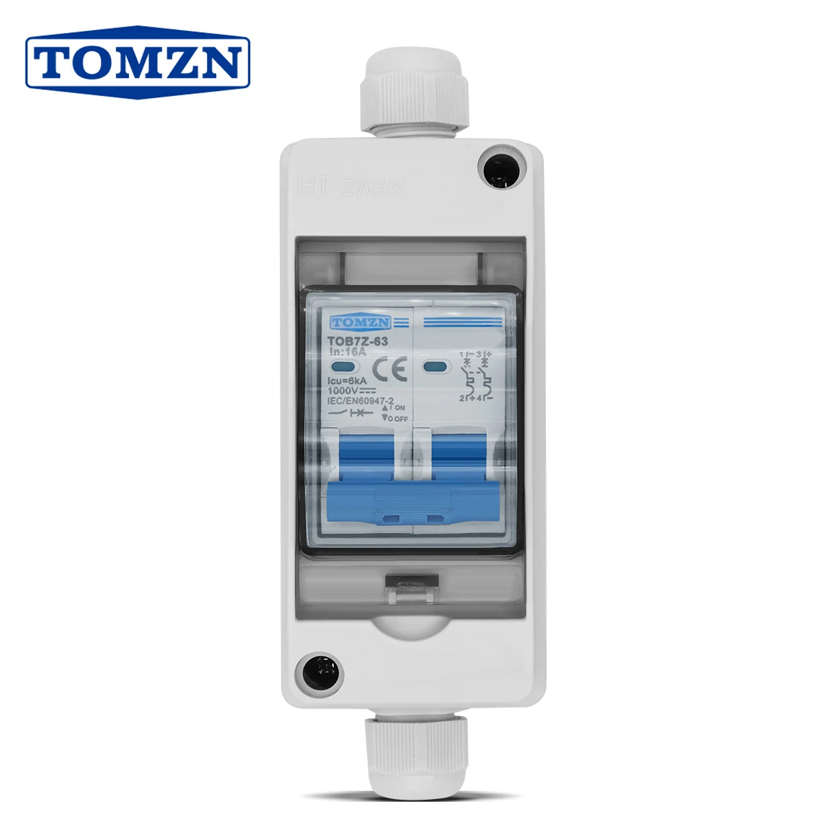 TOMZN Solar Photovoltaik PV Combiner Box mit Leistungsschalter HT 2 Wege 1 in 1 Out DC 2P DC 600V 1000V 3-63A Wasserdichte Box IP65 Image
