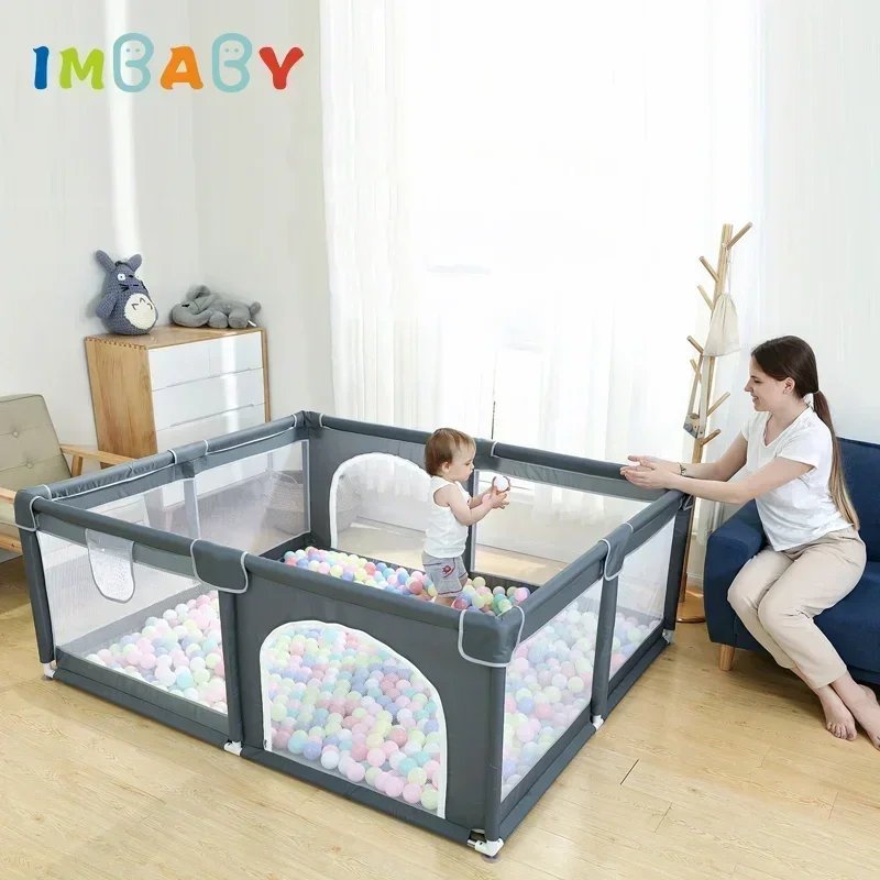 IMBABY 150*180 cm Baby Laufgitter Bälle Pool Baby Spielplatz Doppel Türen Laufstall für Kinder Indoor Sicherheit Barriere kinder Zaun Image