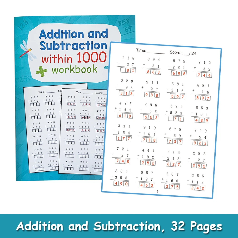 Addition and subtraction within 1000 Practice Workbook Primary School Math Training Book Primary School Teaching Aids Montessori Image