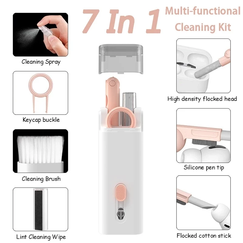 7-in-1-Reinigungsset, Computer-Tastatur-Reinigungsbürste, Kopfhörer-Reinigungsstift für AirPods, iPhone-Reinigungswerkzeuge, Tastenkappen-Abzieher-Set Image