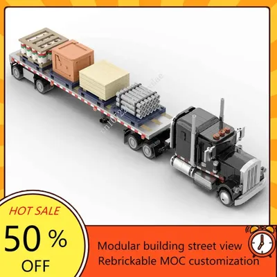 1576PCS MOC Stadt Fracht Amerikanischen Fracht Lkw Modell Bausteine Technologie Ziegel Kreative Image