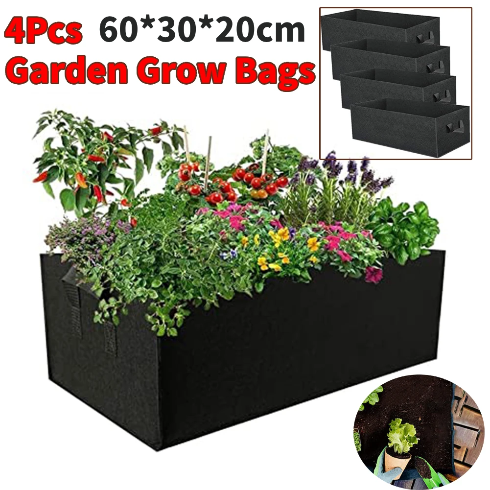 4 Stücke Verdicken Rechteck Filz Wachsen Tasche 60x30x20 cm Vliesstoffe Pflanzbeutel Gemüse Tomaten Kartoffel Blumentopf Für Garten Image