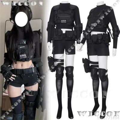 ACG Bewaffnetes Mädchen Cosplay Bedecktes Gesicht Uniform Ganzes Schwarzes Outfit Anime Kostüm Image