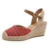 Keilsandalette TAMARIS, Damen, Gr. 38, rot (rot kombiniert), Textil, Leder, modisch, Schuhe, Plateau, Sommerschuh mit geschlossenem Zehenbereich