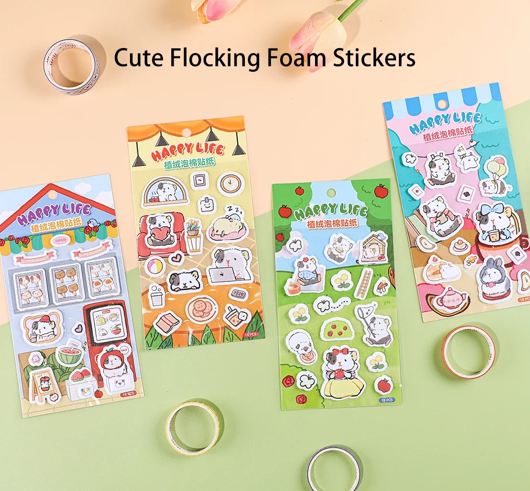 Niedliche Beflockung Schaum Aufkleber Cartoon kreative Aufkleber wieder verwendbare DIY Aufkleber Dekoration manuelle Tassen Handys Laptops Image