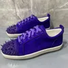 Blau Lila Flanell Zapatillas De Mujer Flache Sohle Nieten Karree Frauen Schuhe Männer Lace-Up