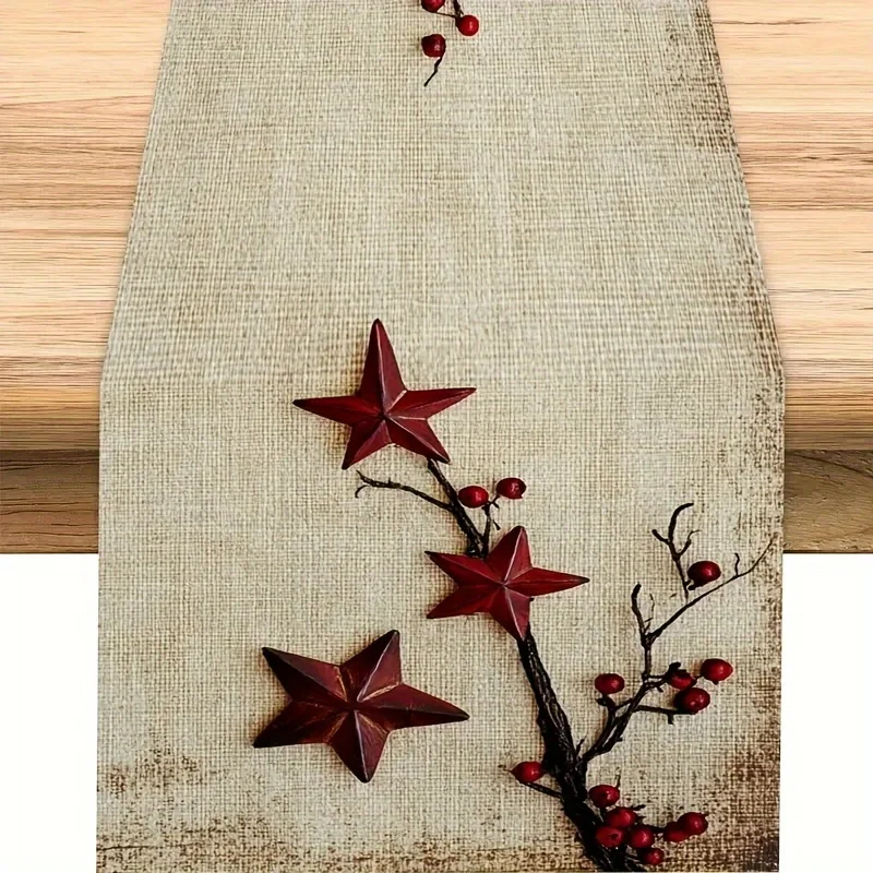 1-teilige Landhaus-Tischdecke mit Tannenzweigen und rotem Beeren-Tischläufer, moderner Esstisch oder Couchtischdekoration im Bauernhausstil, perfekt für Partys und Wohnzimmer