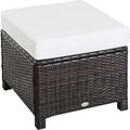 Outsunny 20 Patio Wicker Ottoman Multipurpose Outdoor PE Rattan Footrest Additional Seating Side Table with Soft Cushion Dark Brown Cream White