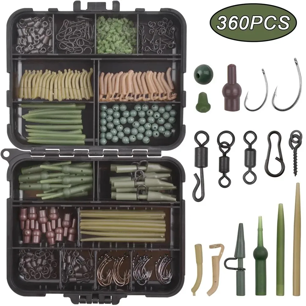 360 pezzi accessori per la pesca alla carpa kit di attrezzatura ganci per carpa girelle a cambio rapido maniche anti-groviglio per attrezzatura per capelli da pesca alla carpa