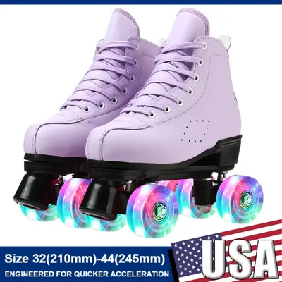 Double-Row 4 Wheels Skate Shoes Flashing Roller Skates Beginner Women Men Outdoor Skating Size 32 33