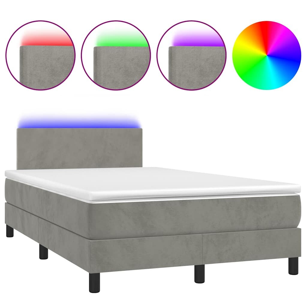 vidaXL Boxspringbett mit Matratze & LED Hellgrau 120x190 cm Samt Image