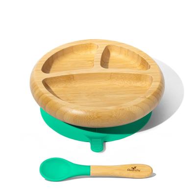 Baby Divided Plate With Spoon Bamboo and Silicone