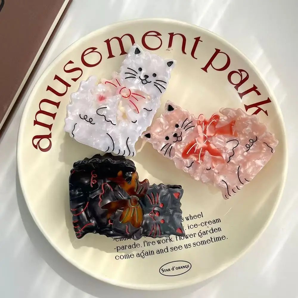 1 Stück neue Schleife Katze Acetat Halteklammer, süßer und süßer Hai-Klammer, Pferdeschwanz-Klammer auf der Rückseite des Kopfes Haarnadel-Haarschmuck Image