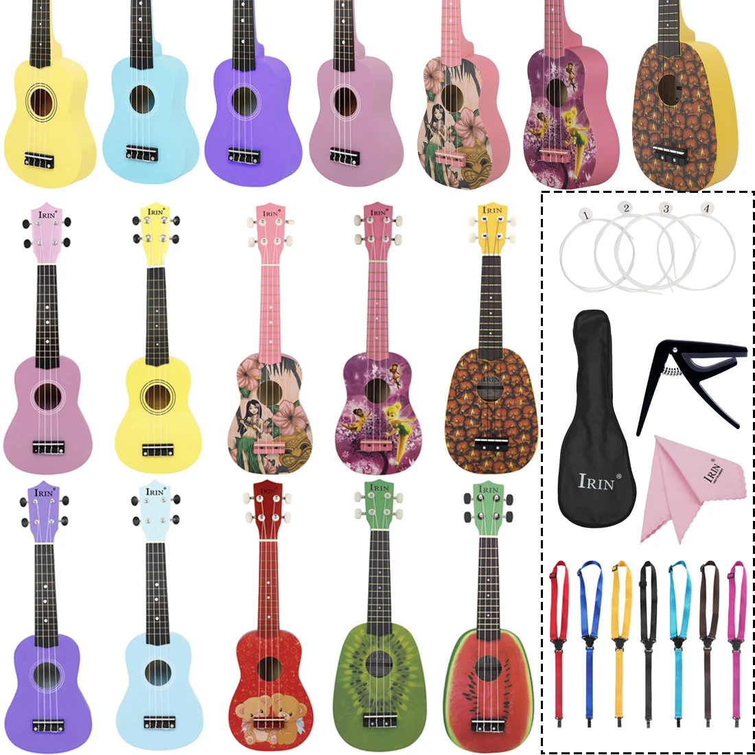 IRIN 21 Zoll Ukulele Hawaiian Gitarre Cartoon Ukulele Anfänger Praxis Mini Gitarre Saiteninstrumente Kinder Geschenk mit Tasche Image
