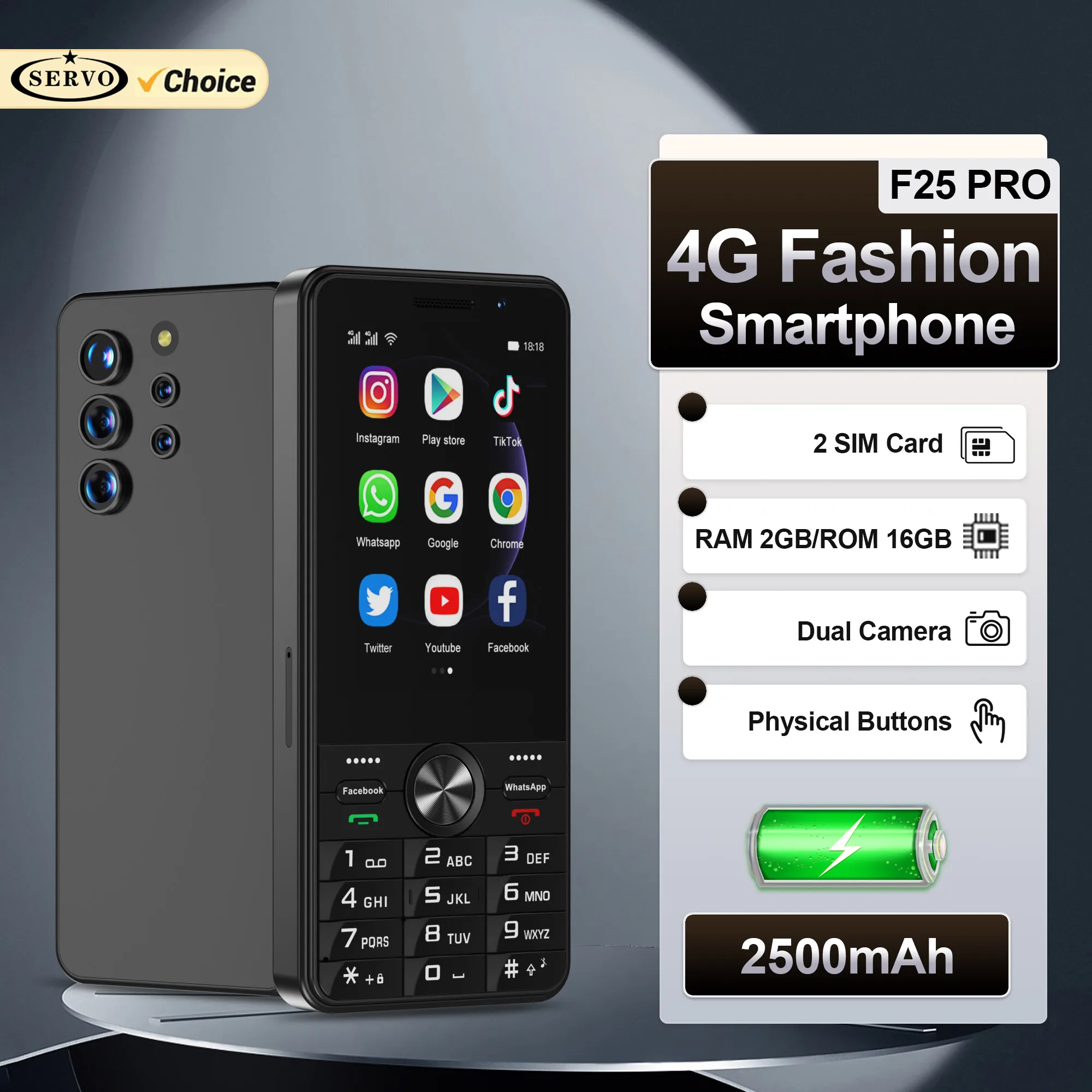SERVO F25 PRO 4G LTE Button Smartphone Android System Play Store FM Radio 2GB+16GB WiFi 3.5
